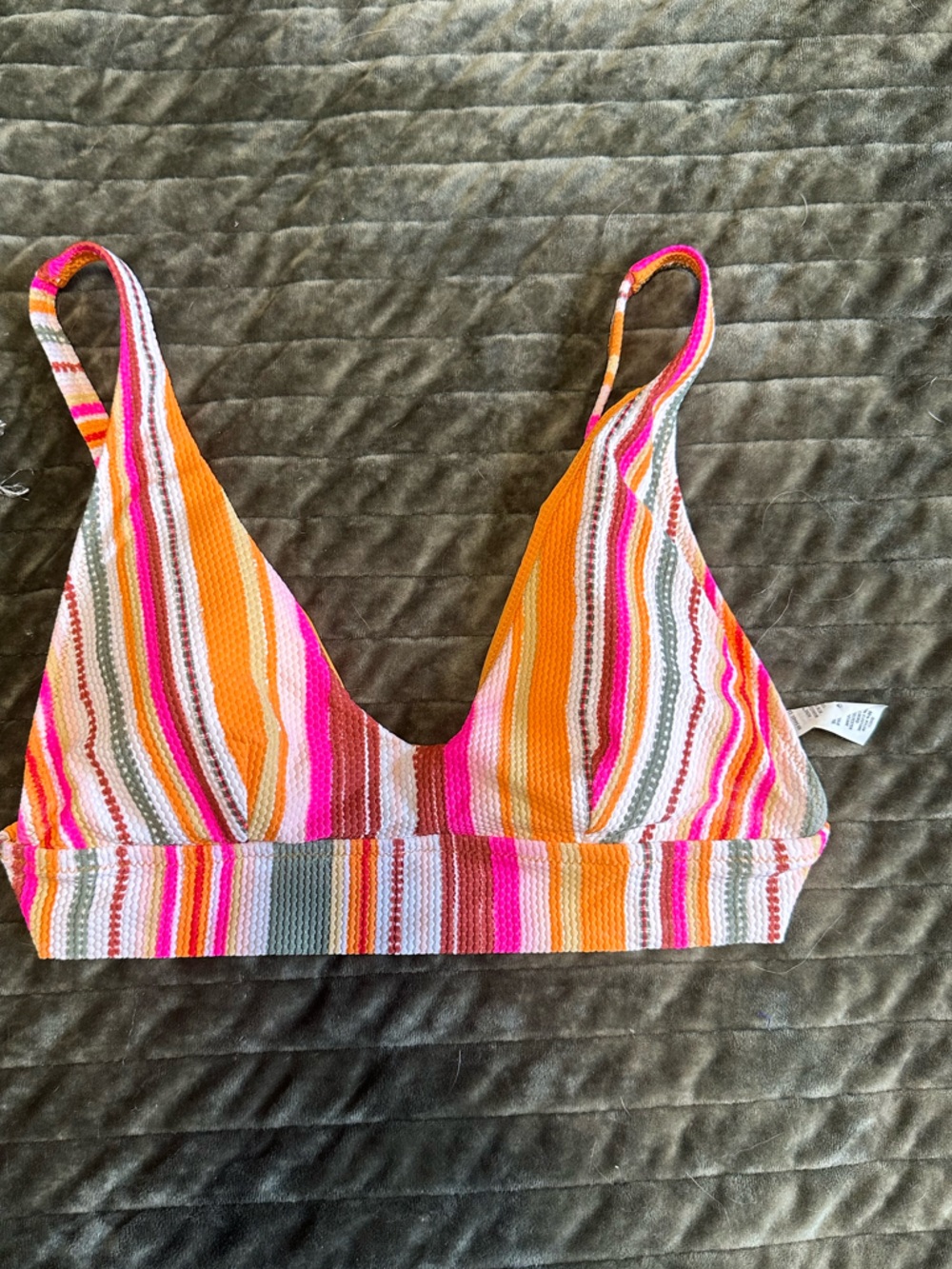Striped Triangle Bikini Top in Orange, Pink, White & Green